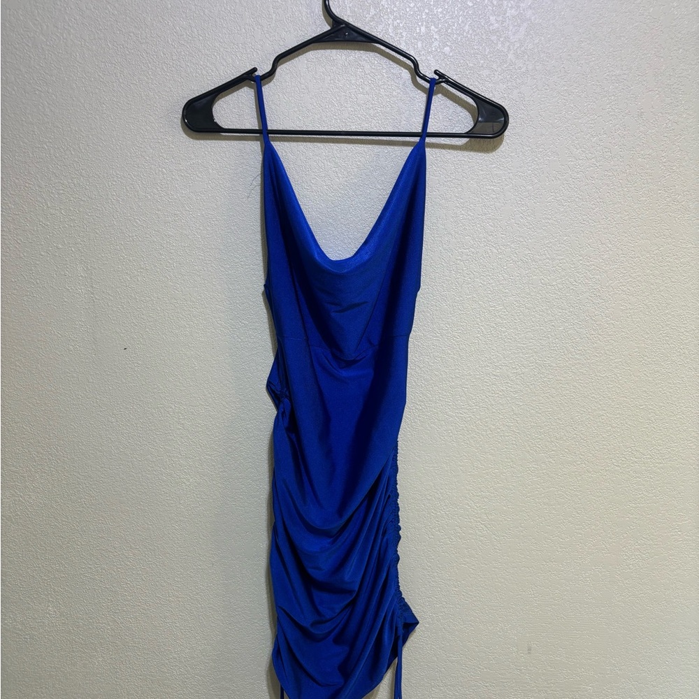 Elegant Blue Draped Women's Dress